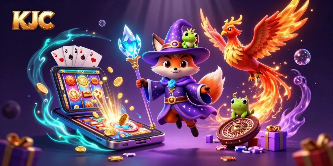 KJC offers enchanting experiences with the wizard fox and phoenix in a vibrant casino scene.