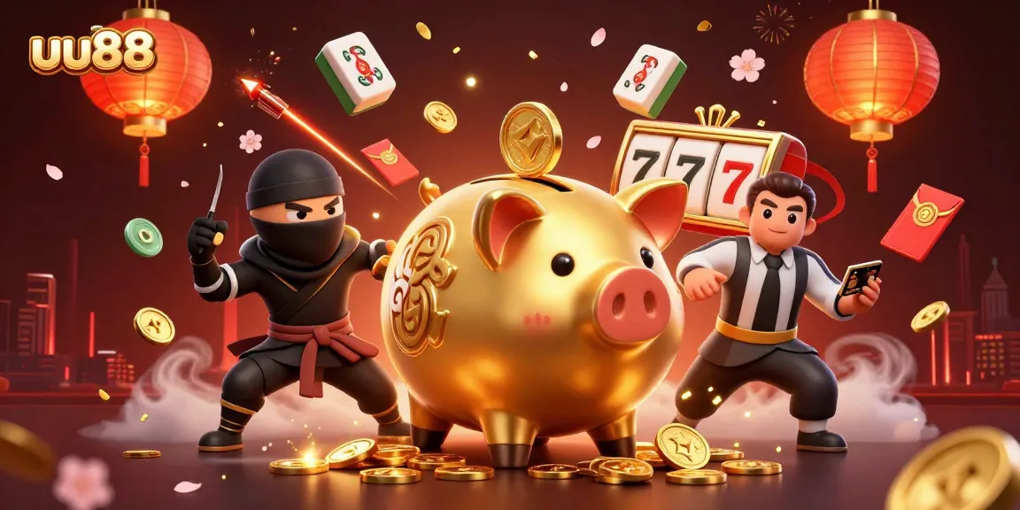 Experience the excitement of uu88 as golden coins rain down and characters engage in dynamic casino action.