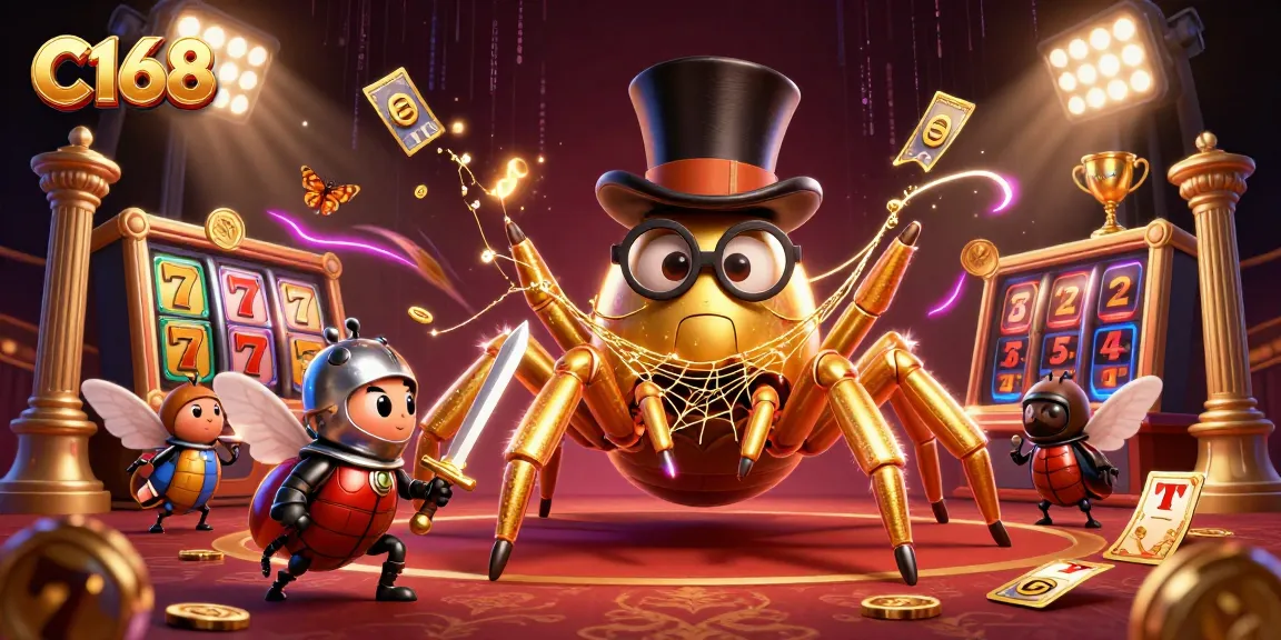 C168 redefines casino games with a golden spider weaving fortunes alongside brave characters