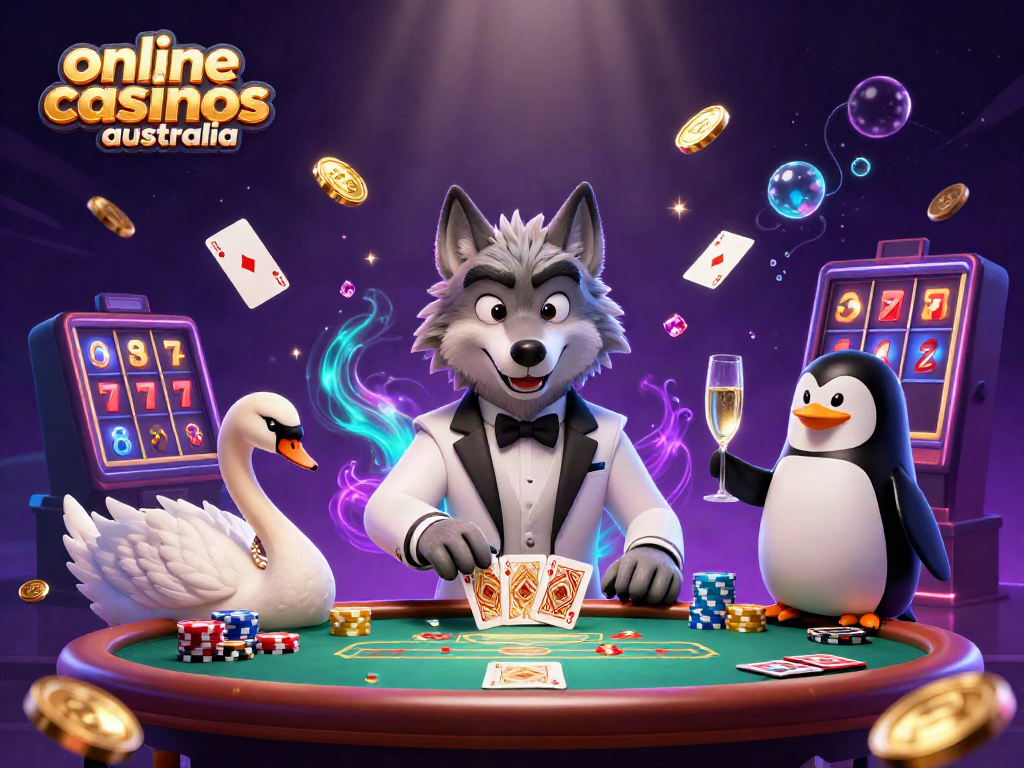 Experience thrilling gameplay at online casinos Australia with vibrant characters and dynamic casino elements.