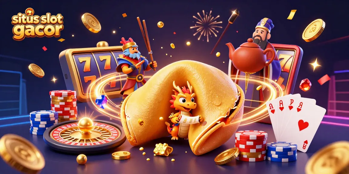 Experience thrilling wins with situs slot gacor featuring a giant fortune cookie and playful dragon in a vibrant casino scene.
