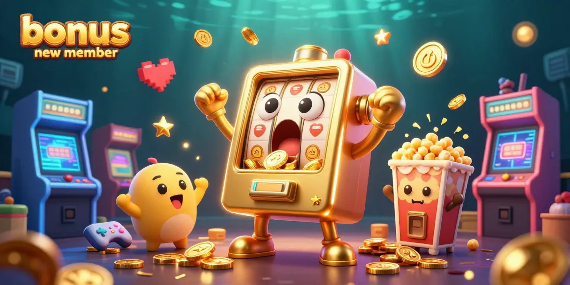 Engage with the excitement of casino gaming through the bonus new member offer, featuring colorful characters and jackpot scenes.