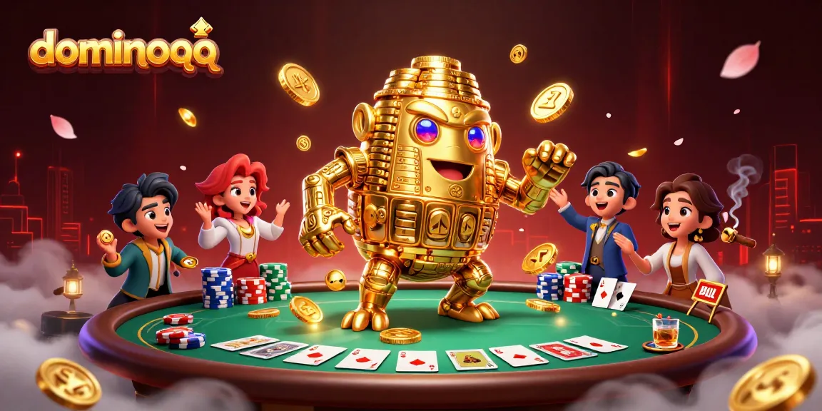 Experience thrilling dominoqq action featuring a dynamic scene of golden golem poker gameplay with vibrant casino elements.