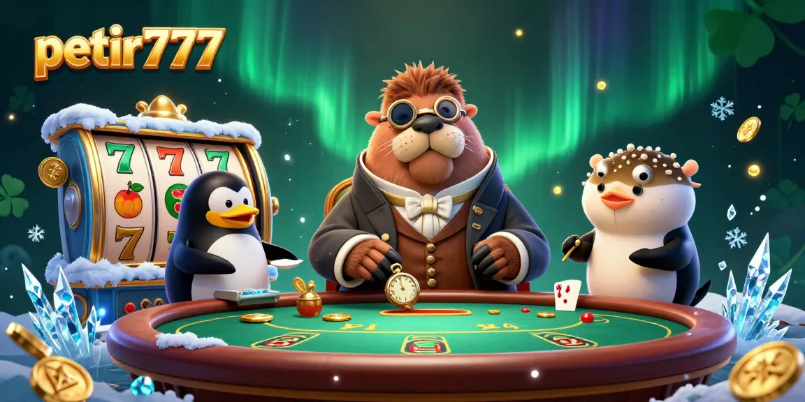 Experience thrilling slots and gaming on petir777 with engaging characters at an underwater poker table.