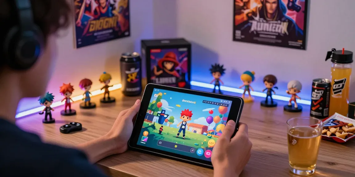 Engaging in an android hentai game with vibrant graphics in a cozy gaming space.