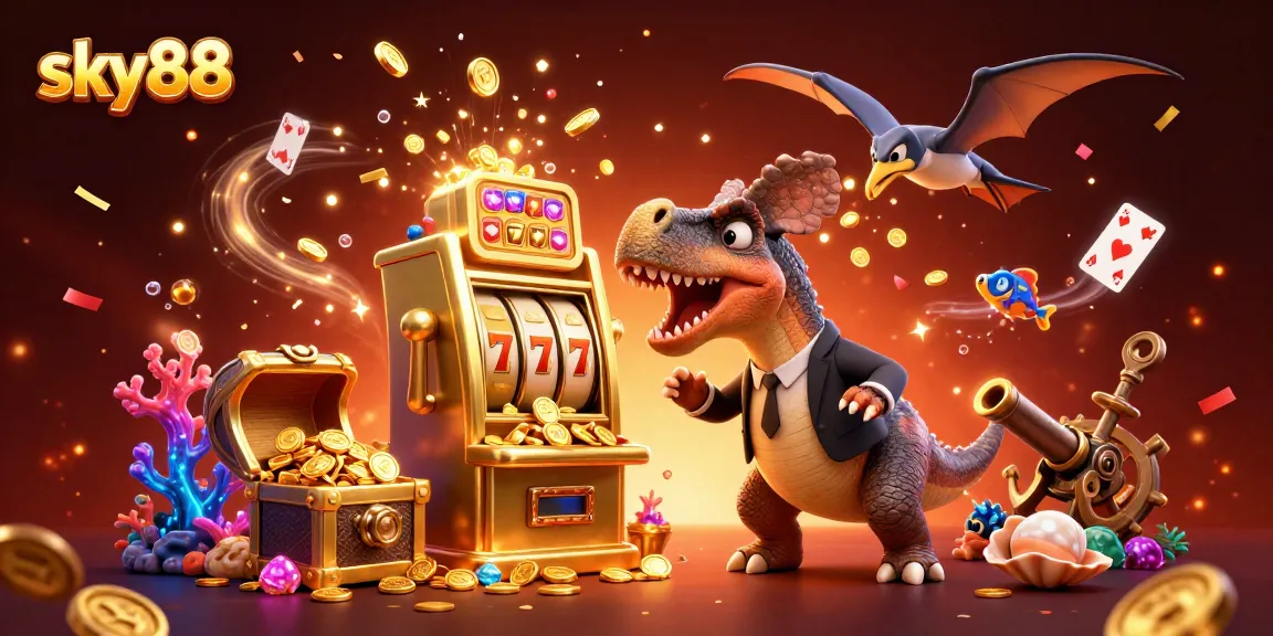 The pachycephalosaurus wins big at sky88, headbutting a golden slot machine for a jackpot!