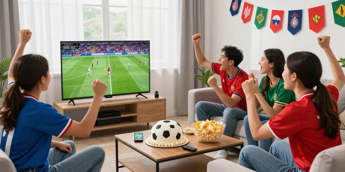 Friends cheering while watching live games on ihdsports.com in a vibrant living room.